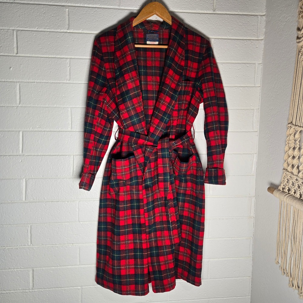 Vtg Pendleton Mens Robe Plaid Wool Authentic Boyd Tartan Red Belted Heritage L